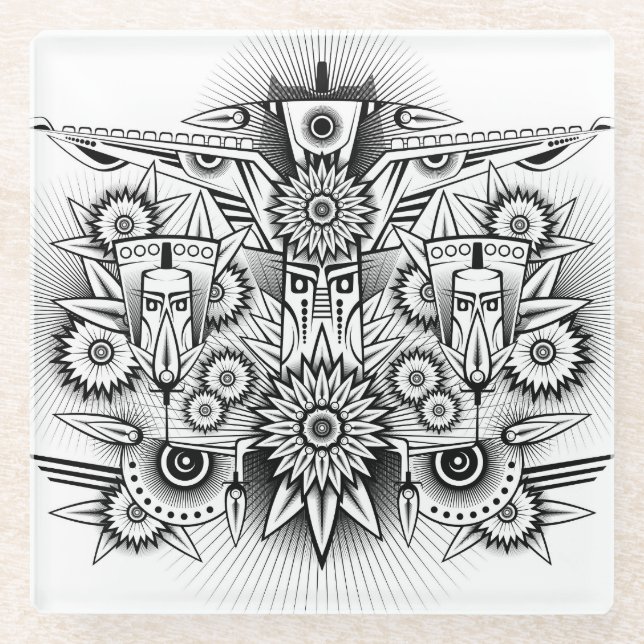 Artistic Tribal Design Glass Coaster (Front)