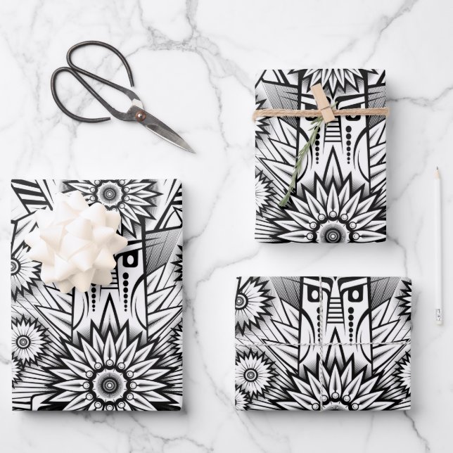 Artistic Tribal Design Wrapping Paper Sheet (Front)