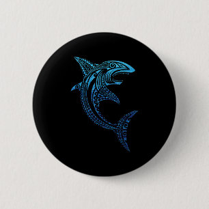 Artistic Tribal Shark Polynesian Tattoo Hawaiian V 2 Inch Round Button
