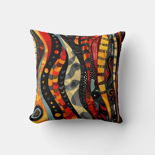 Artistic Tribal Waves Throw Pillow (Front)