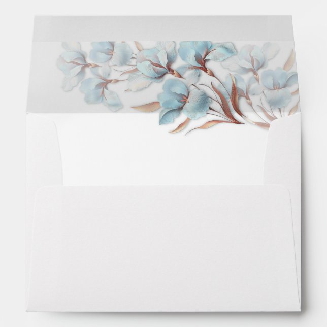 Artistic Turquoise Rose Gold Flowers Wedding Envelope (Back (Bottom))