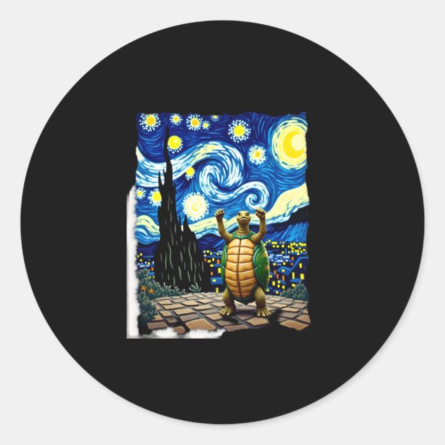 Artistic Turtle Shirt  Starry Night Turtle (1) Classic Round Sticker (Front)