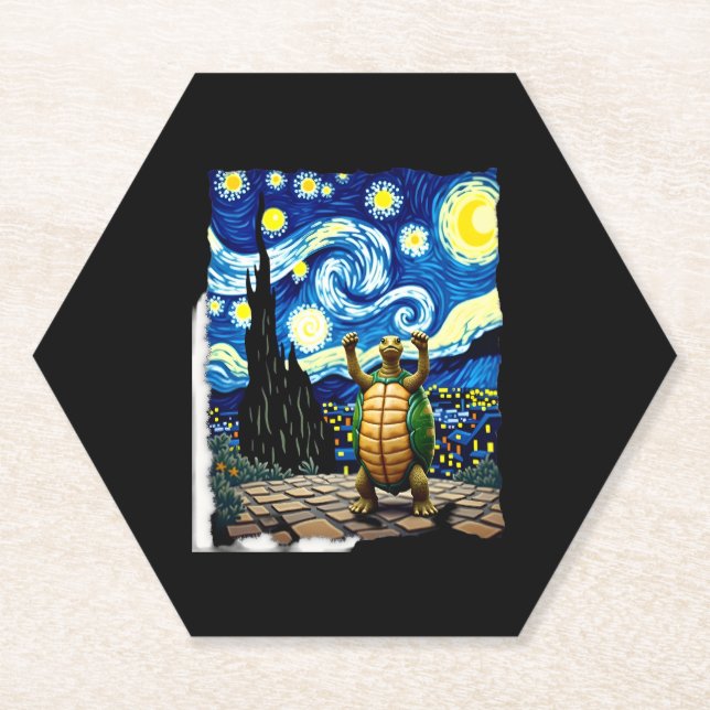 Artistic Turtle Shirt  Starry Night Turtle (1) Paper Coaster (Front)