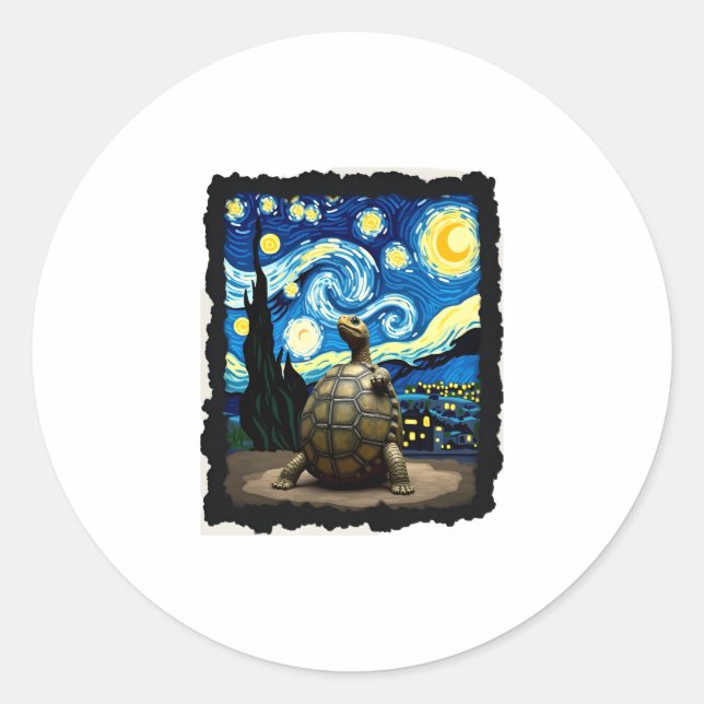 Artistic Turtle Shirt  Starry Night Turtle (2) Classic Round Sticker (Front)