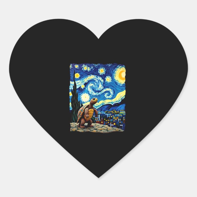Artistic Turtle Shirt  Starry Night Turtle (2) Heart Sticker (Front)