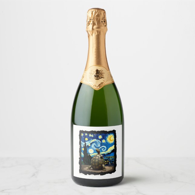 Artistic Turtle Shirt  Starry Night Turtle (2) Sparkling Wine Label (Front)