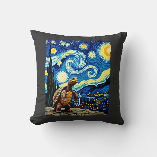 Artistic Turtle Shirt  Starry Night Turtle (2) Throw Pillow (Front)