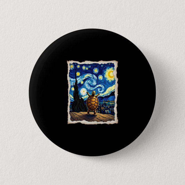 Artistic Turtle Shirt  Starry Night Turtle (3) 2 Inch Round Button (Front)