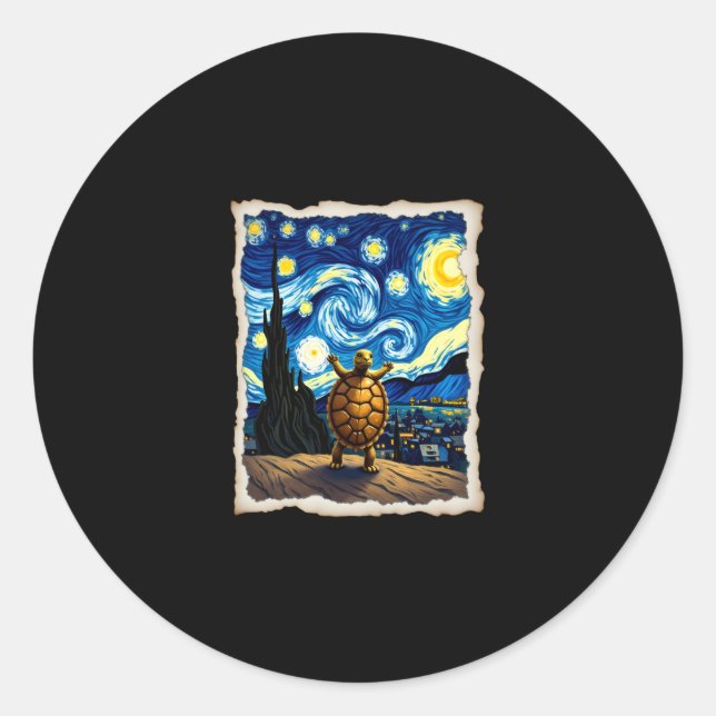 Artistic Turtle Shirt  Starry Night Turtle (3) Classic Round Sticker (Front)