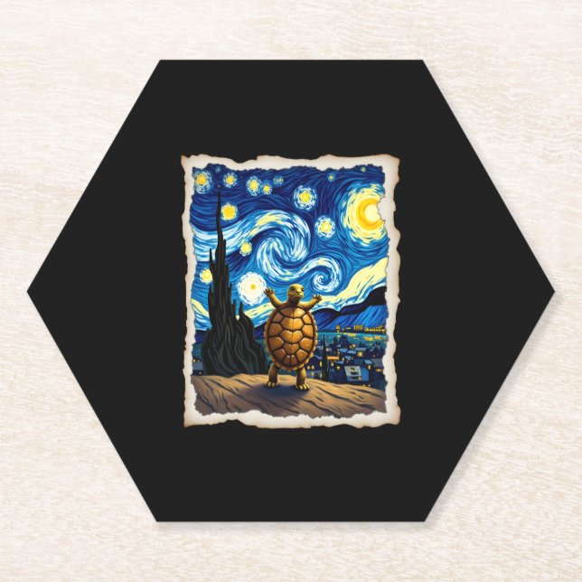 Artistic Turtle Shirt  Starry Night Turtle (3) Paper Coaster (Front)