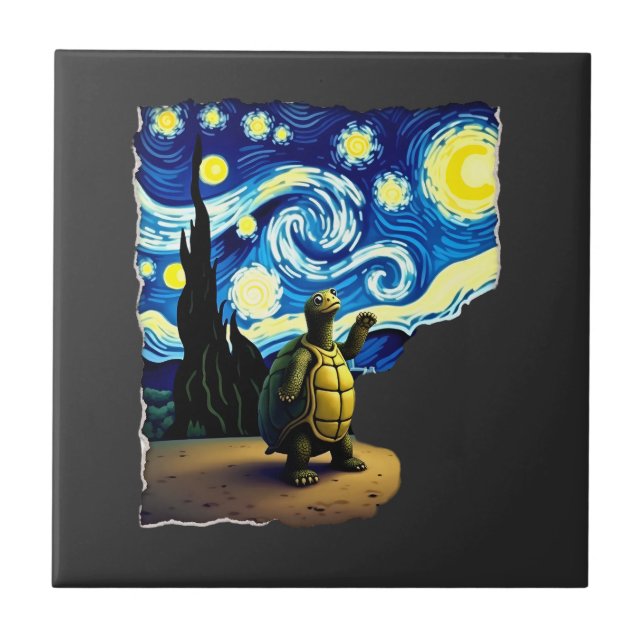 Artistic Turtle Shirt  Starry Night Turtle (4) Tile (Front)