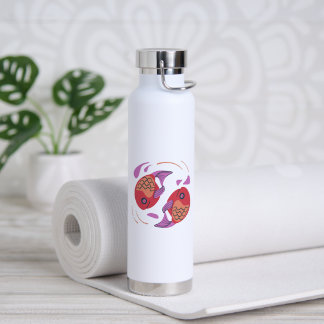 Artistic Twin Koi Fish Illustration Thermal Water  Bottle
