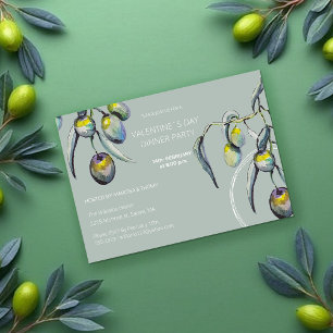 Artistic Valentine`s Dinner Party Watercolor Olive Holiday Card