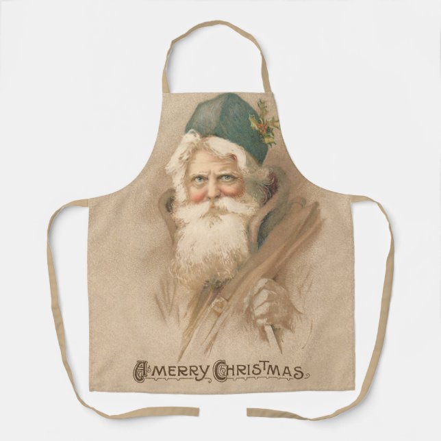 Artistic Vintage Father Christmas Portrait Apron (Front)