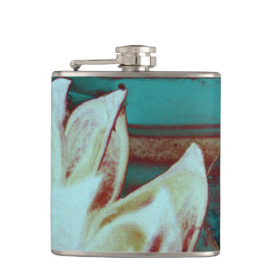 Artistic Water Lilly in Red and Blue Hip Flask