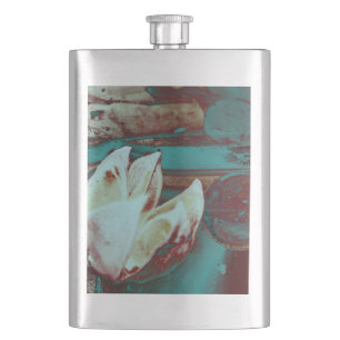 Artistic Water Lilly in Red and Blue Hip Flask
