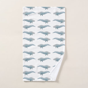 Artistic Watercolor Blue Whale Hand Towel