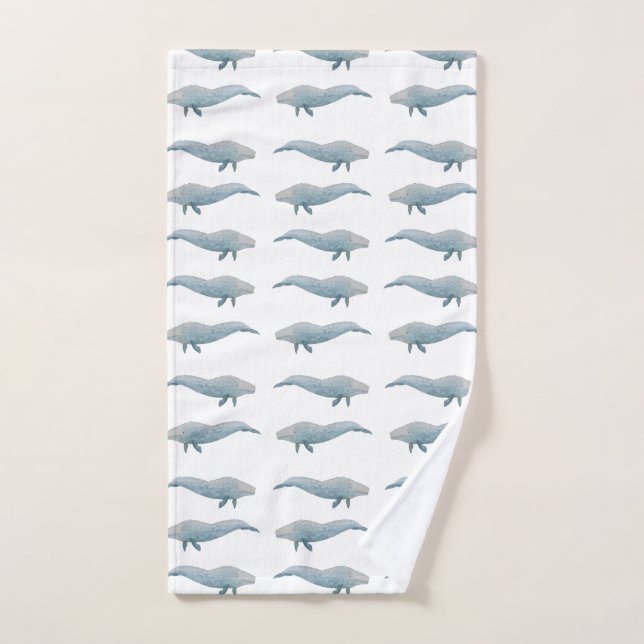 Artistic Watercolor Blue Whale Hand Towel (Hand Towel)