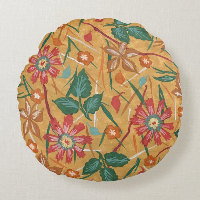 Artistic Watercolor Flowers: Colourful Background. Round Pillow (Front)