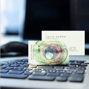 Artistic Watercolor Gemstone Greenery Beige Business Card