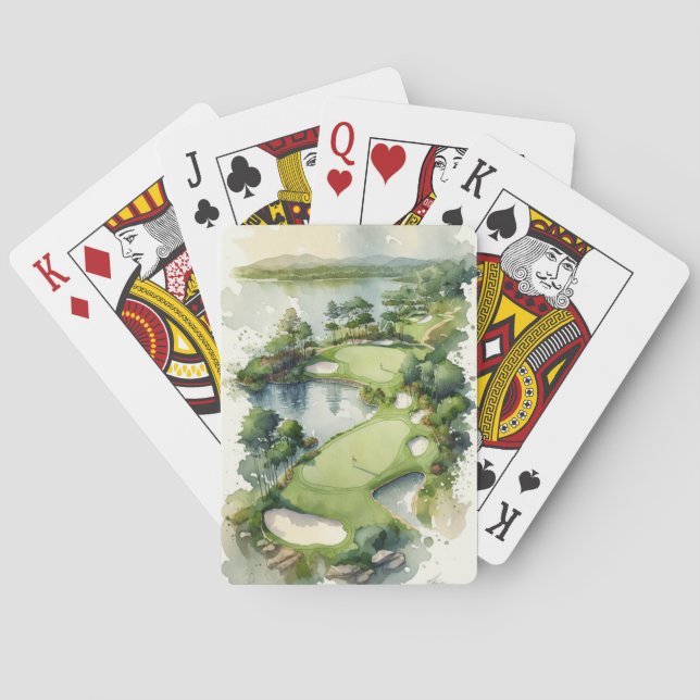 Artistic watercolor golf course golf playing cards (Back)