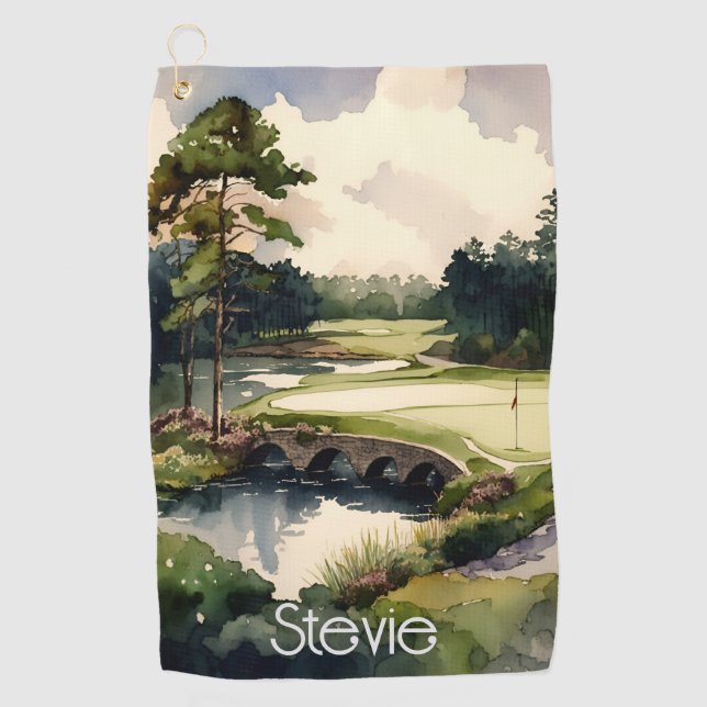 Artistic watercolor golf course golf towel (Front)
