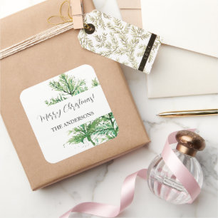 Artistic Watercolor Green Forest Square Sticker