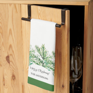 Artistic Watercolor Green Tree Personalized Kitchen Towel