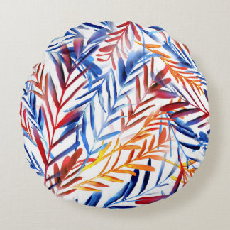 Artistic Watercolor Leaf Design Round Pillow