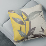 Artistic Watercolor Leaves | Yellow Throw Pillow<br><div class="desc">Stylish throw pillow features an artistic abstract design in a neutral color palette with a splash of bright yellow. An artistic abstract design features a watercolor leaf and a geometric circle composition with shades of bright yellow and neutral green gray with black and gold accents on a linen beige background....</div>
