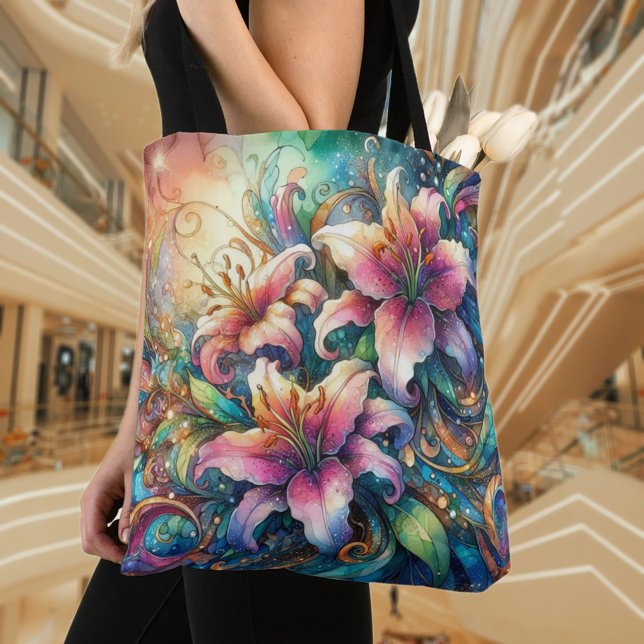 Artistic Watercolor Lily Garden Tote Bag (Creator Uploaded)