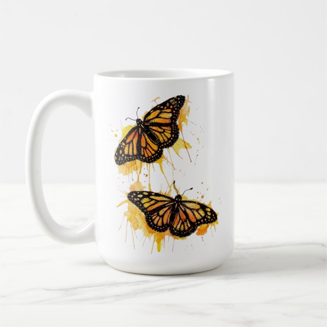 Artistic Watercolor Monarch Butterfly Nature Art Coffee Mug (Left)