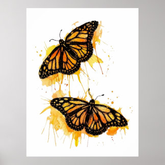 Artistic Watercolor Monarch Butterfly Nature Art Poster