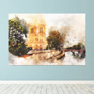 Artistic Watercolor of Notre-Dame Cathedral Paris Canvas Print