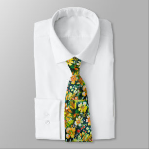 Artistic Watercolor orange and yellow flowers Tie
