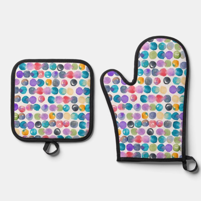 Artistic Watercolor Oven Mitt – Bold Abstract & Pot Holder Set (Front)