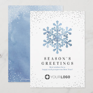 Artistic Watercolor Snowflake Blue Christmas cards