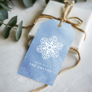 Artistic Watercolor Snowflake blue Christmas Gift Tags