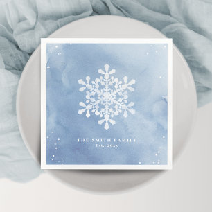 Artistic Watercolor Snowflake Blue Christmas Napkin