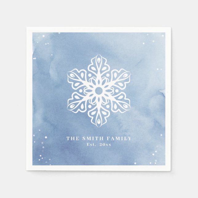 Artistic Watercolor Snowflake Blue Christmas Napkin (Front)