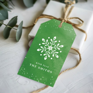 Artistic Watercolor Snowflake green Christmas Gift Tags
