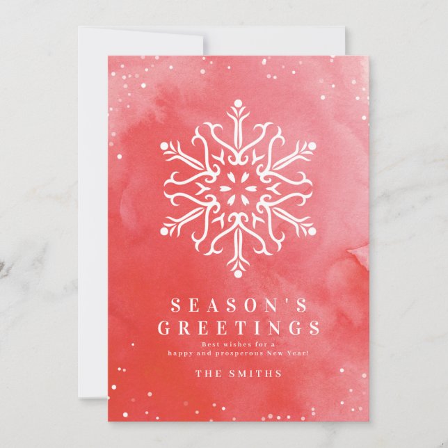 Artistic Watercolor Snowflake Red Christmas cards (Front)
