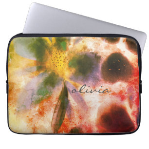Artistic Watercolour Sparkling Floral Signature Laptop Sleeve