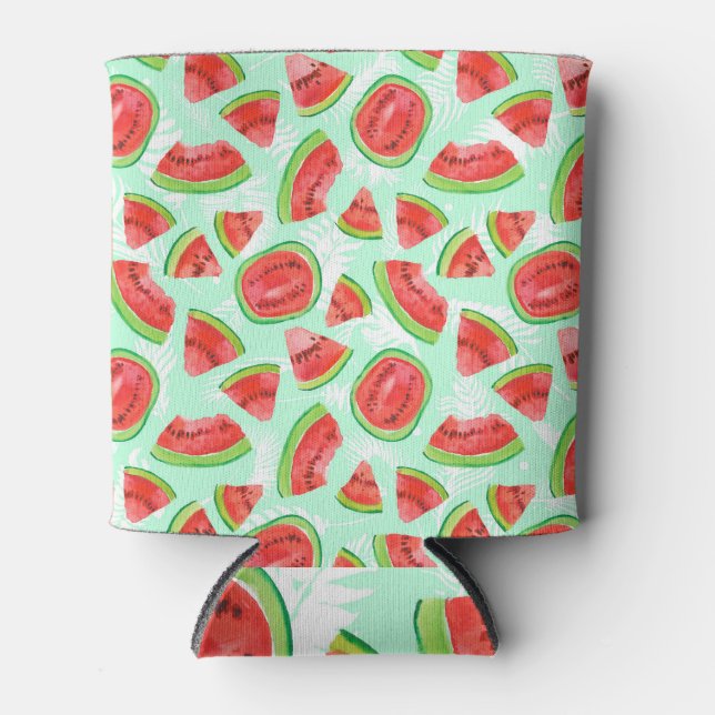 Artistic Watermelon: Watercolor Fruit Pattern. Can Cooler (Front)