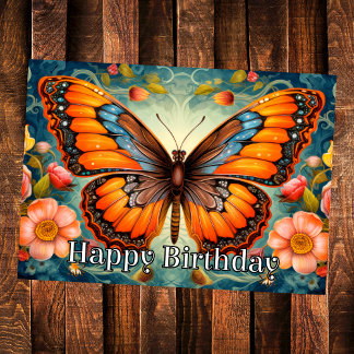 Artistic Whimsical Butterfly Happy Birthday Card