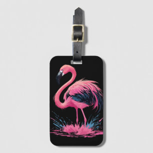 Artistic Whimsical Pink Flamingo Colour Splash Luggage Tag
