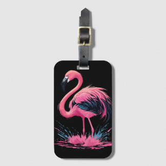 Artistic Whimsical Pink Flamingo Colour Splash Luggage Tag