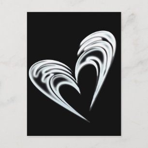Artistic white heart on black background postcard