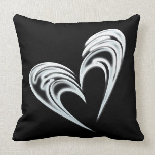 Artistic white heart on black background throw pillow