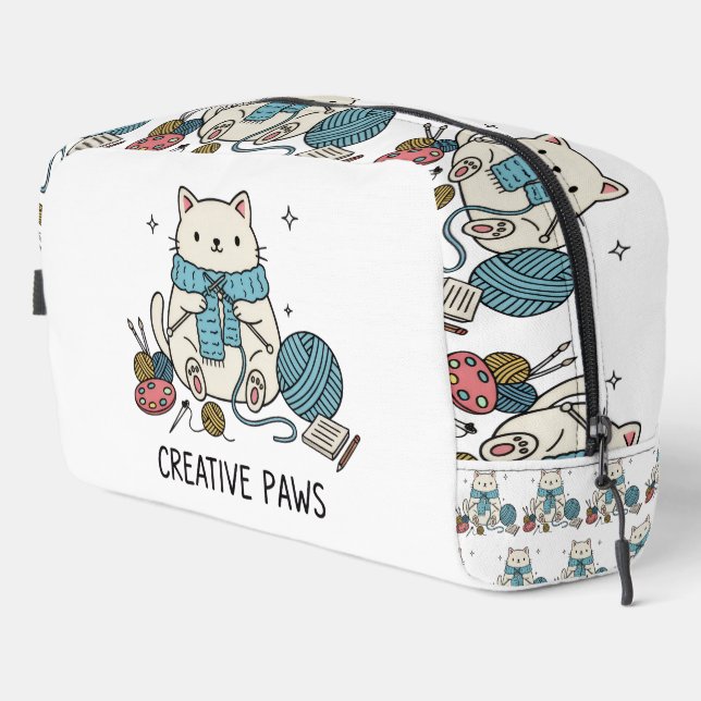 Artistic White Kitten Knitting Accessories Design Dopp Kit (Right Corner)